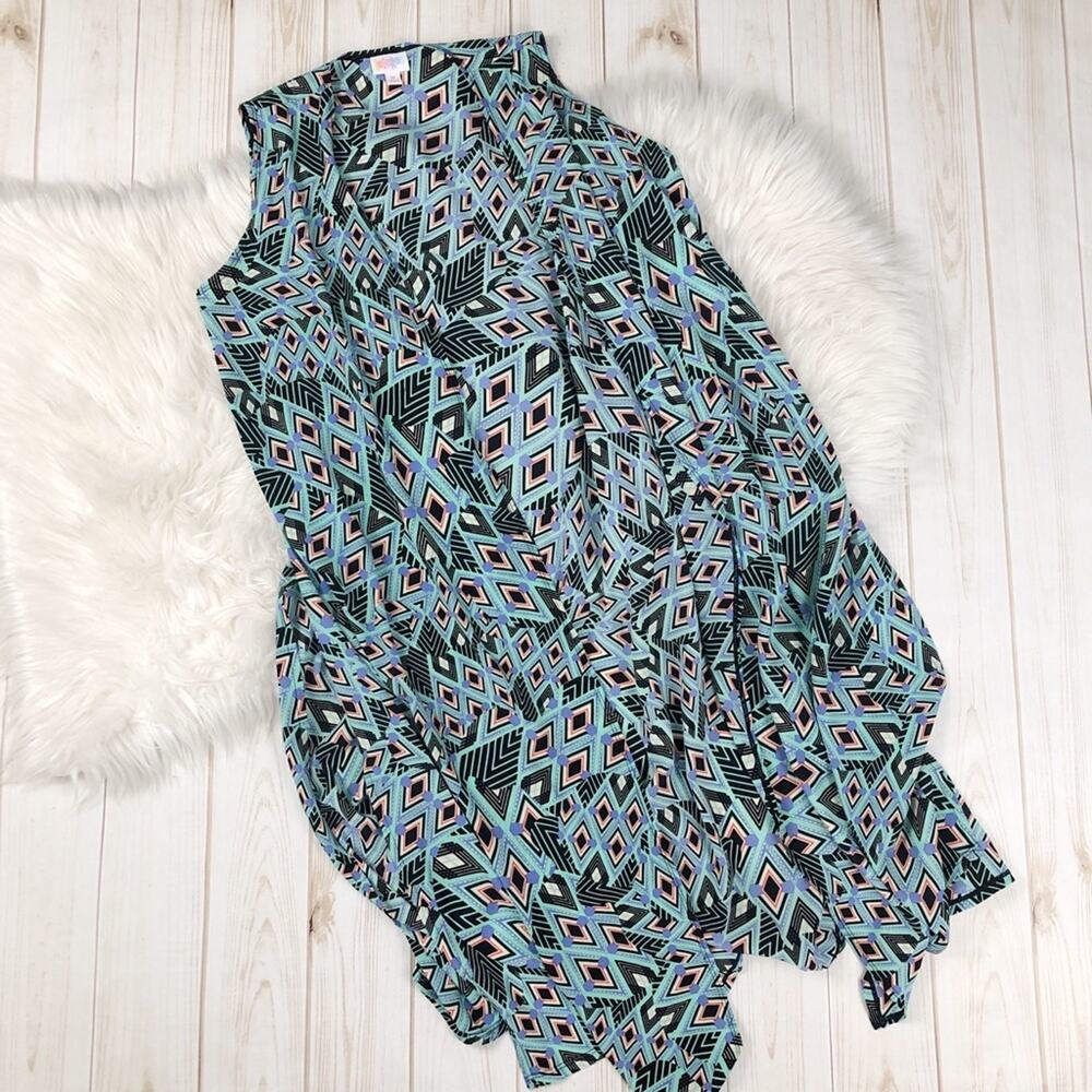 LuLaRoe Womens Joy Duster Kimono Sleeveless Vest‎ Geometric Shapes Medium NEW